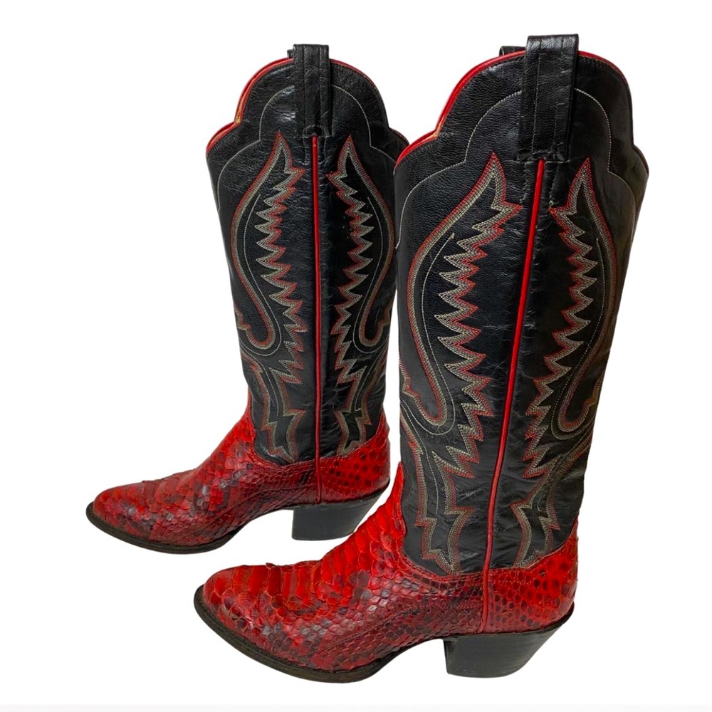 Vintage Panhandle Slim 6.5B Red Snakeskin Western Boots